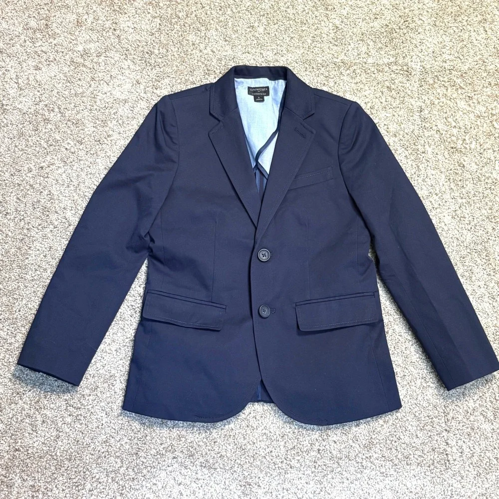 Crewcuts Thompson Blazer Kids Size 8 Navy Blue Cotton Stretch Suit Jacket